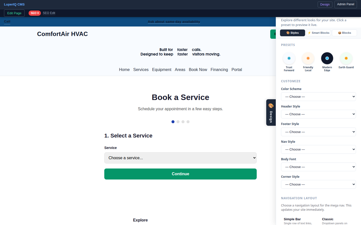 HVAC Demo feature with design drawer
